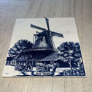Delft Holland Windmills  Blue & White Hand Painted Tile 6”x6”